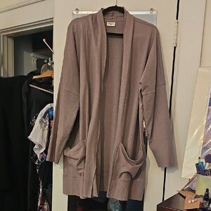 Pact Deep Heather Taupe Airplane Open-Front Cardigan